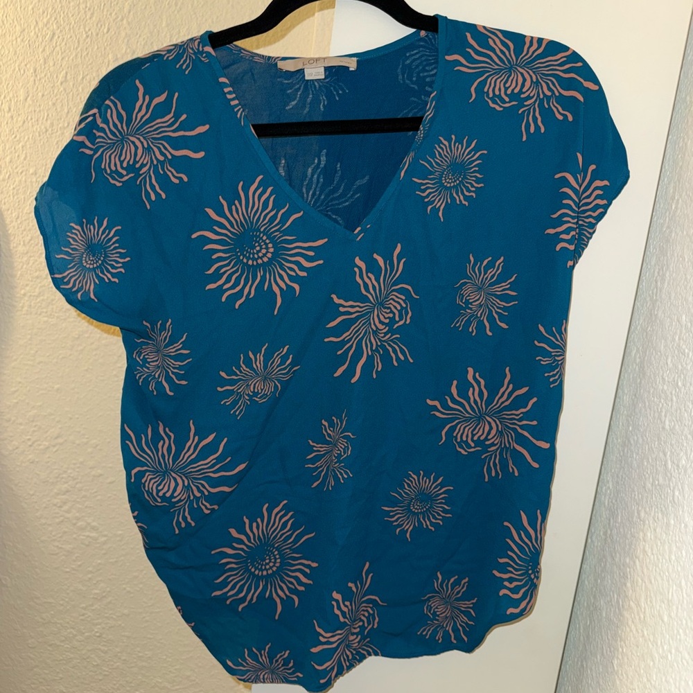 LOFT Teal and Light Pink Short Sleeve Top